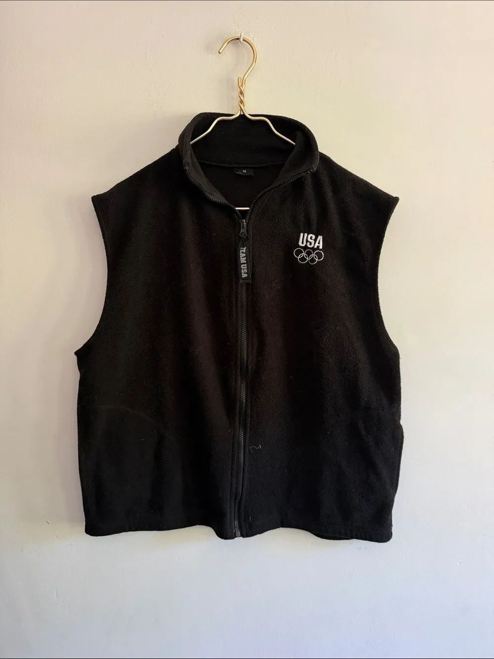 USA Olympic Sleeveless Fleece Vest - Black